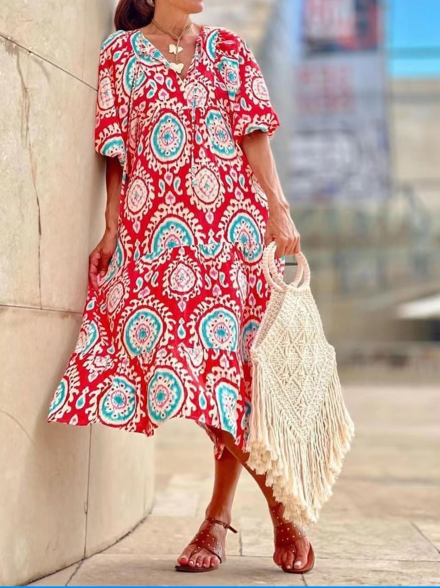 Dresses Vintage Print Puff Sleeve Maxi Dress - LuckyFash™