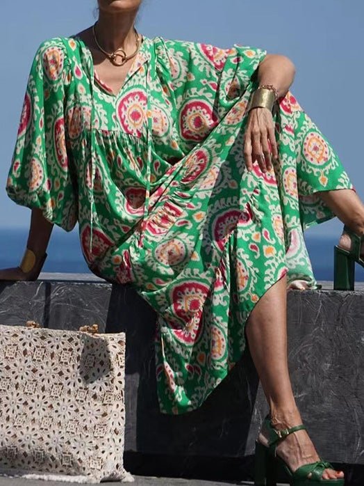 Dresses Vintage Print Puff Sleeve Maxi Dress - LuckyFash™