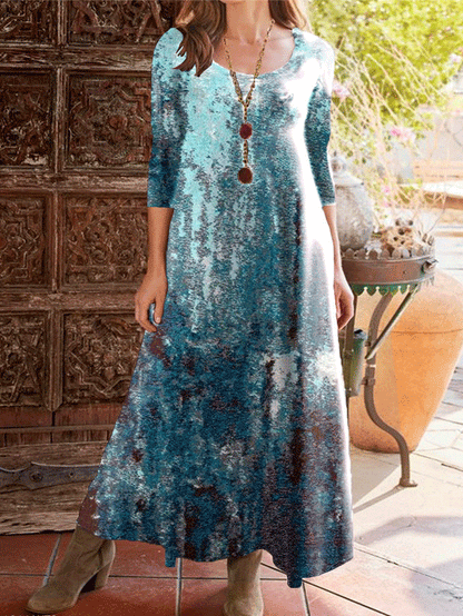 Women's Dresses Vintage Print Round Neck Three-Quarter Sleeve Dress - LuckyFash™
