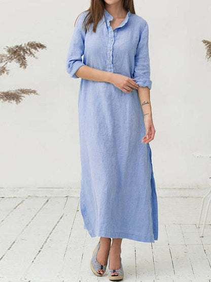 Women's Dresses Vintage Stand Collar Long Sleeve Button Shirt Dress - LuckyFash™