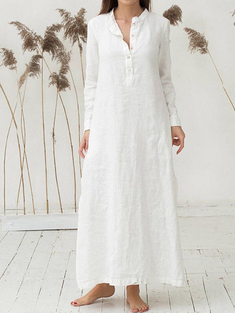 Women's Dresses Vintage Stand Collar Long Sleeve Button Shirt Dress - LuckyFash™