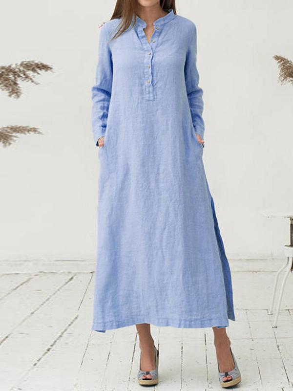 Women's Dresses Vintage Stand Collar Long Sleeve Button Shirt Dress - LuckyFash™