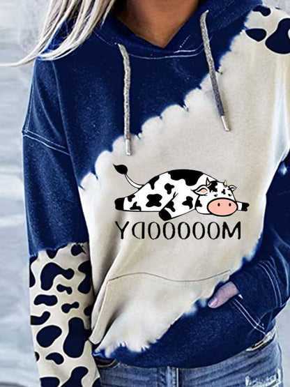 Hoodies Cow Letter Print Pocket Long Sleeve Hoody - LuckyFash™