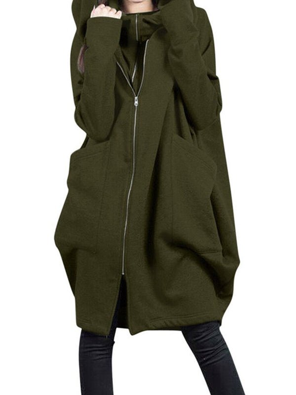 Hoodies Fake Two Loose Solid Color Mid Long Hoodie - LuckyFash™