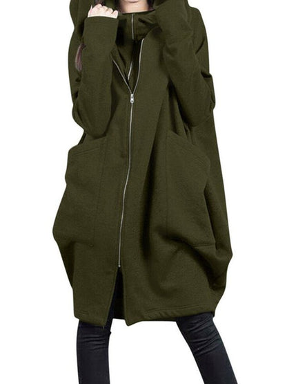 Hoodies Fake Two Loose Solid Color Mid Long Hoodie - LuckyFash™
