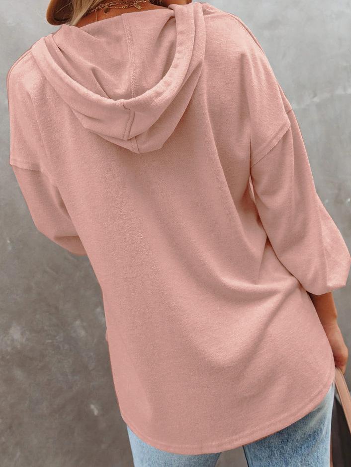 Women's Hoodies Long Sleeve V-Neck Drawstring Button Sports Hoodie - LuckyFash™
