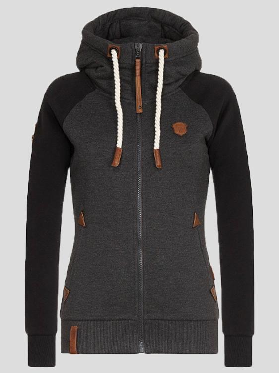 Hoodies Personalized Leather Brand Contrast Color Zipper Drawstring Hoodie - LuckyFash™