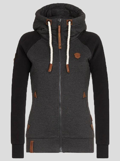 Hoodies Personalized Leather Brand Contrast Color Zipper Drawstring Hoodie - LuckyFash™