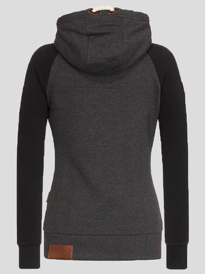 Hoodies Personalized Leather Brand Contrast Color Zipper Drawstring Hoodie - LuckyFash™