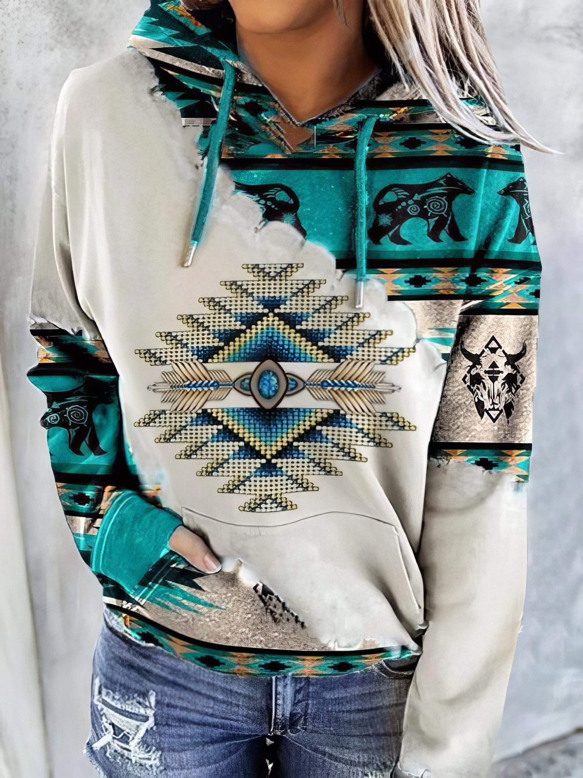 Hoodies Polygon Print Long Sleeve Pocket Hoodie - LuckyFash™