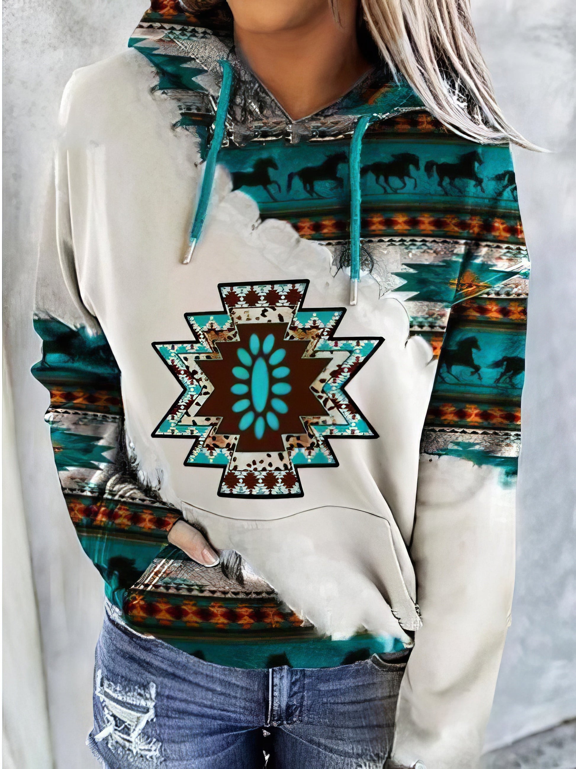 Hoodies Polygon Print Long Sleeve Pocket Hoodie - LuckyFash™