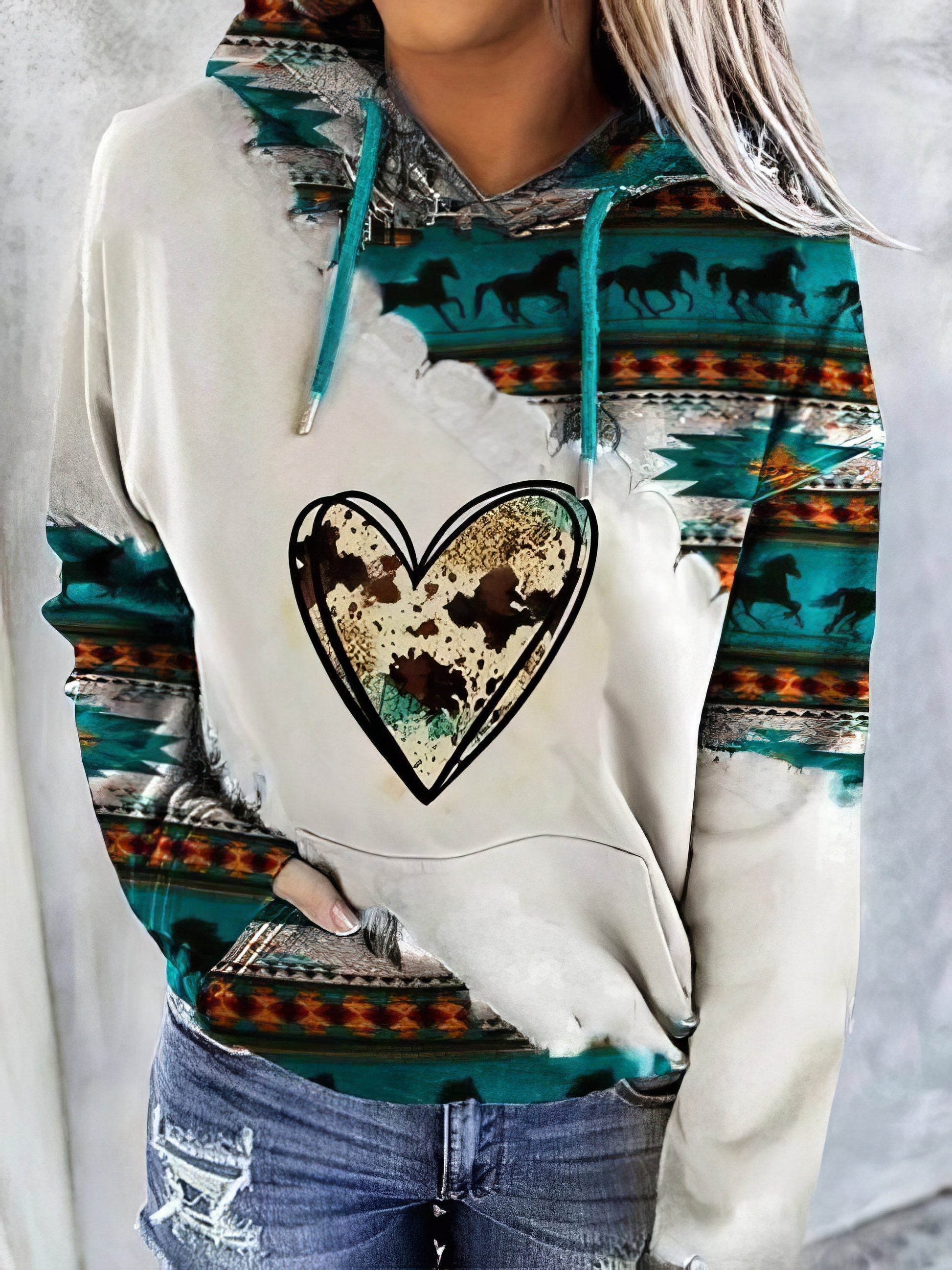 Hoodies Polygon Print Long Sleeve Pocket Hoodie - LuckyFash™