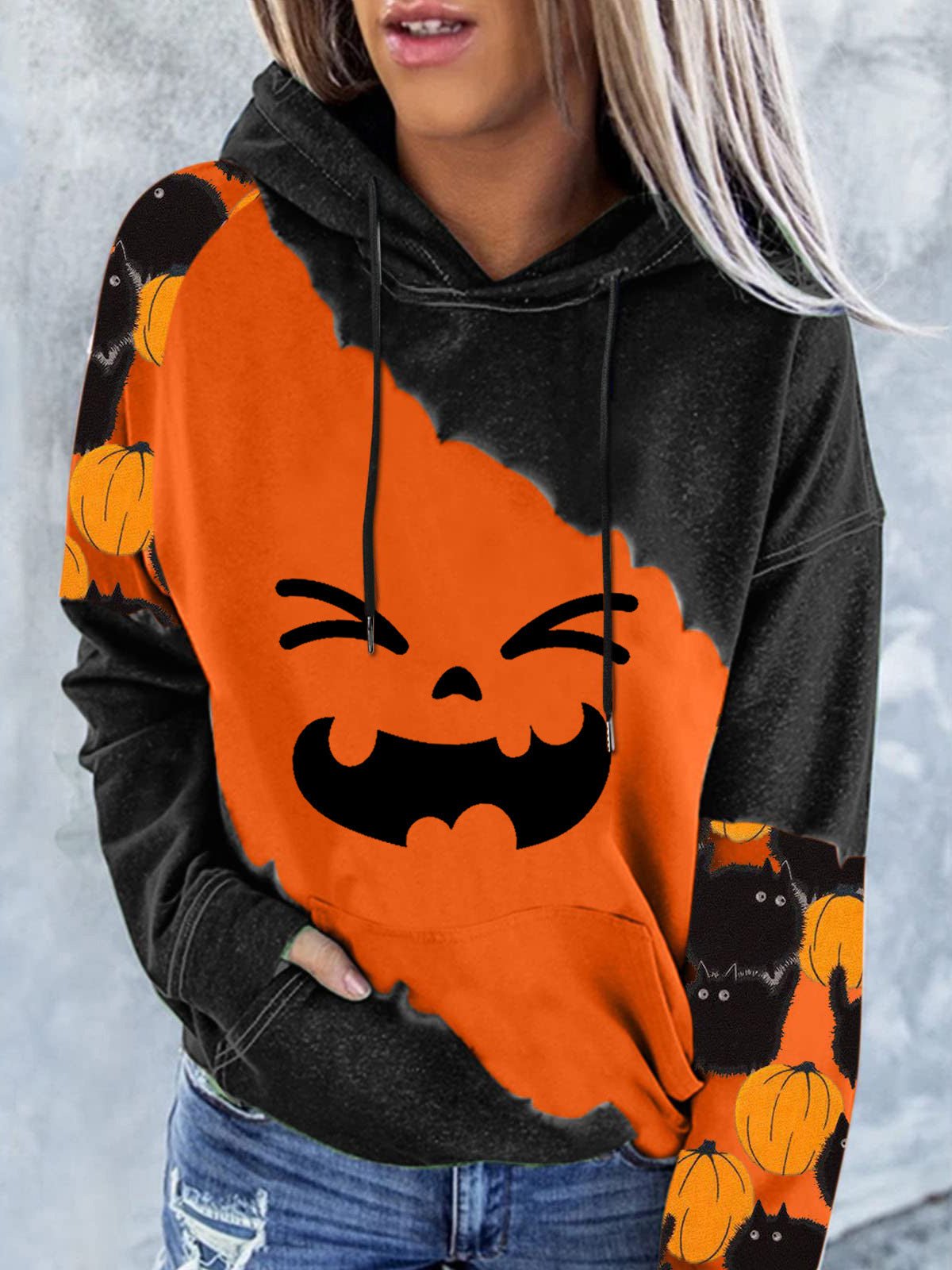 Hoodies Printed Pocket Drawstring Long Sleeve Hoody - LuckyFash™