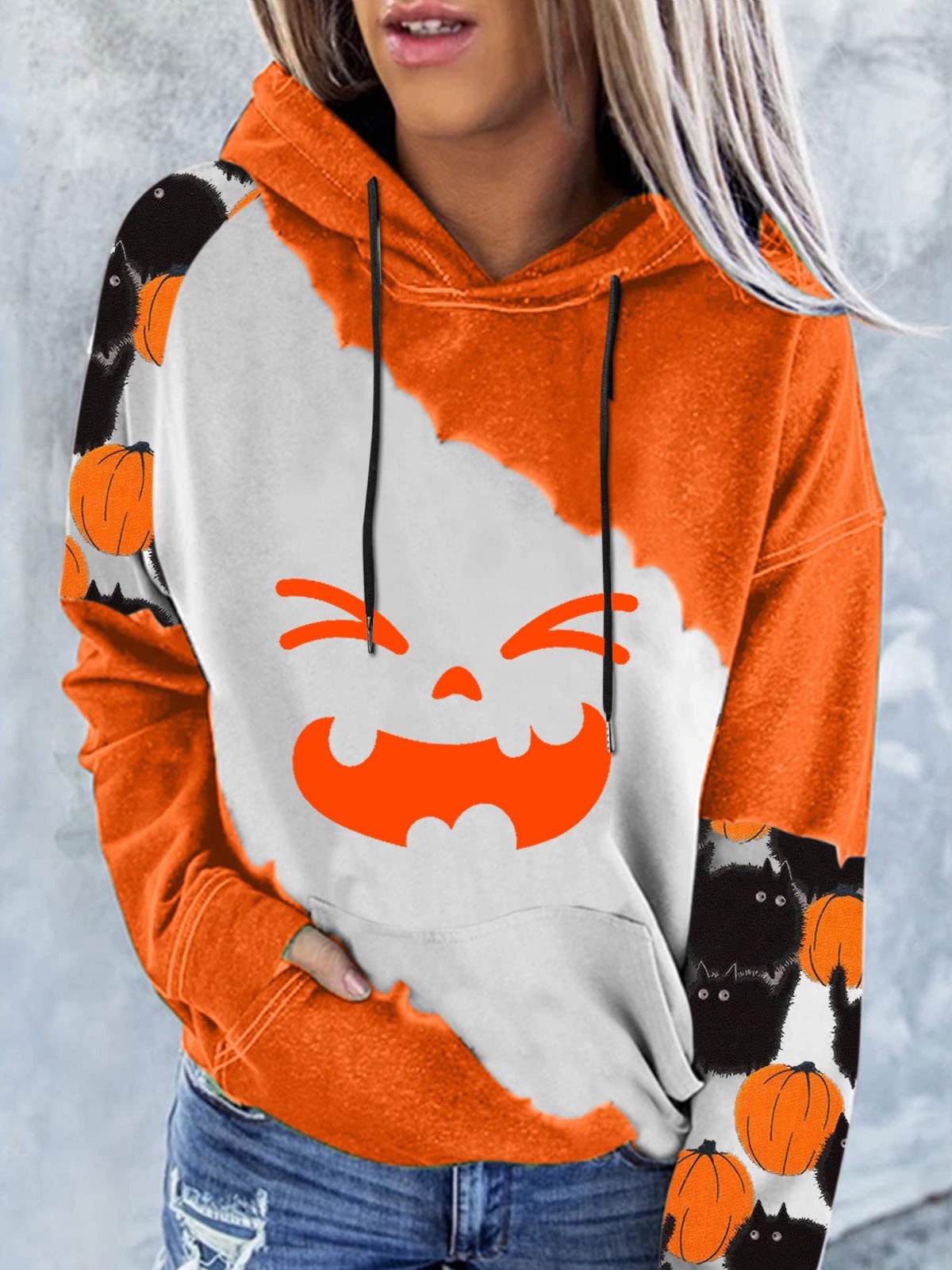 Hoodies Printed Pocket Drawstring Long Sleeve Hoody - LuckyFash™