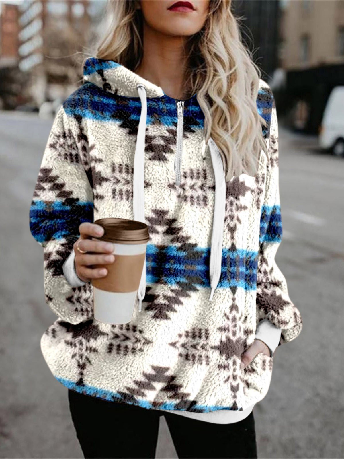 Women's Hoodies Printed Velvet Pocket Long Sleeve Hoodie - LuckyFash™