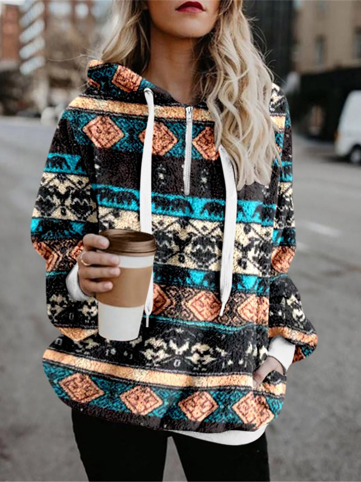 Women's Hoodies Printed Velvet Pocket Long Sleeve Hoodie - LuckyFash™