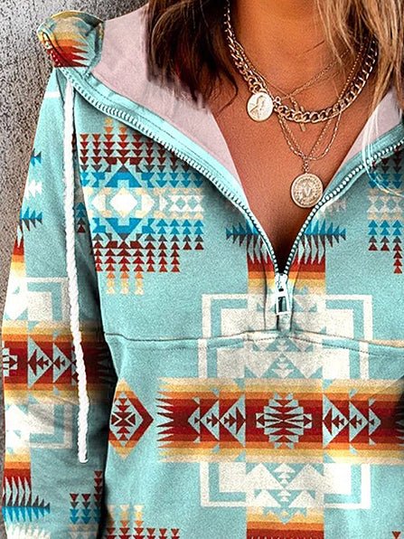 Hoodies Vintage Print Half-Zip Long Sleeve Hoody - LuckyFash™