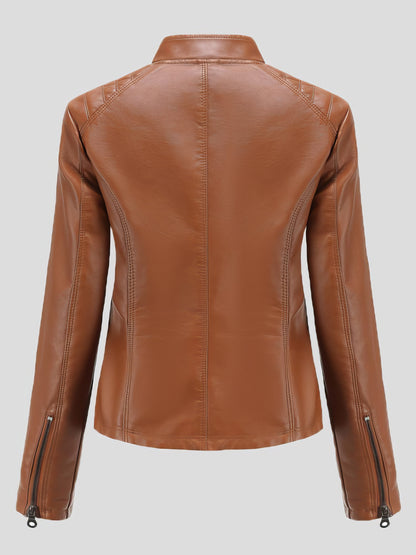 Jackets Casual Stand-Collar Slim Solid Leather Jacket - LuckyFash™