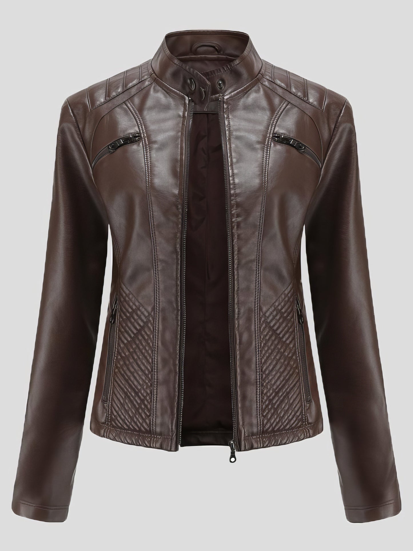 Jackets Casual Stand-Collar Slim Solid Leather Jacket - LuckyFash™