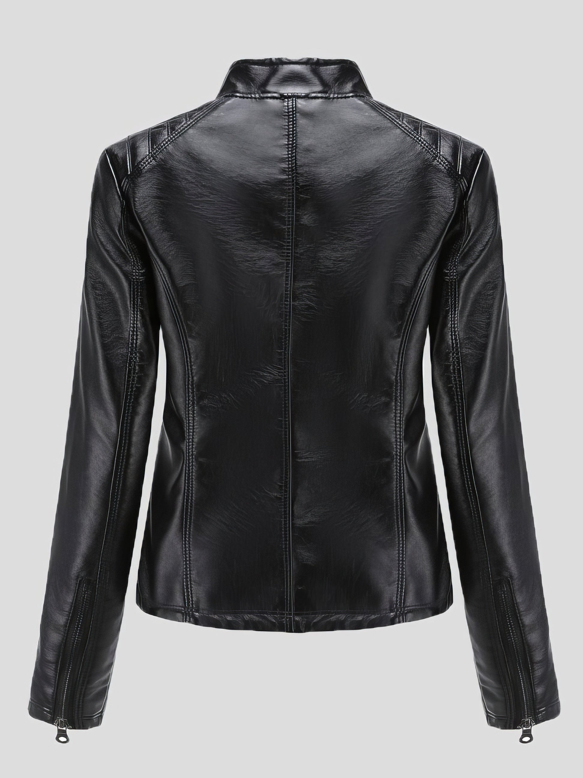 Jackets Casual Stand-Collar Slim Solid Leather Jacket - LuckyFash™