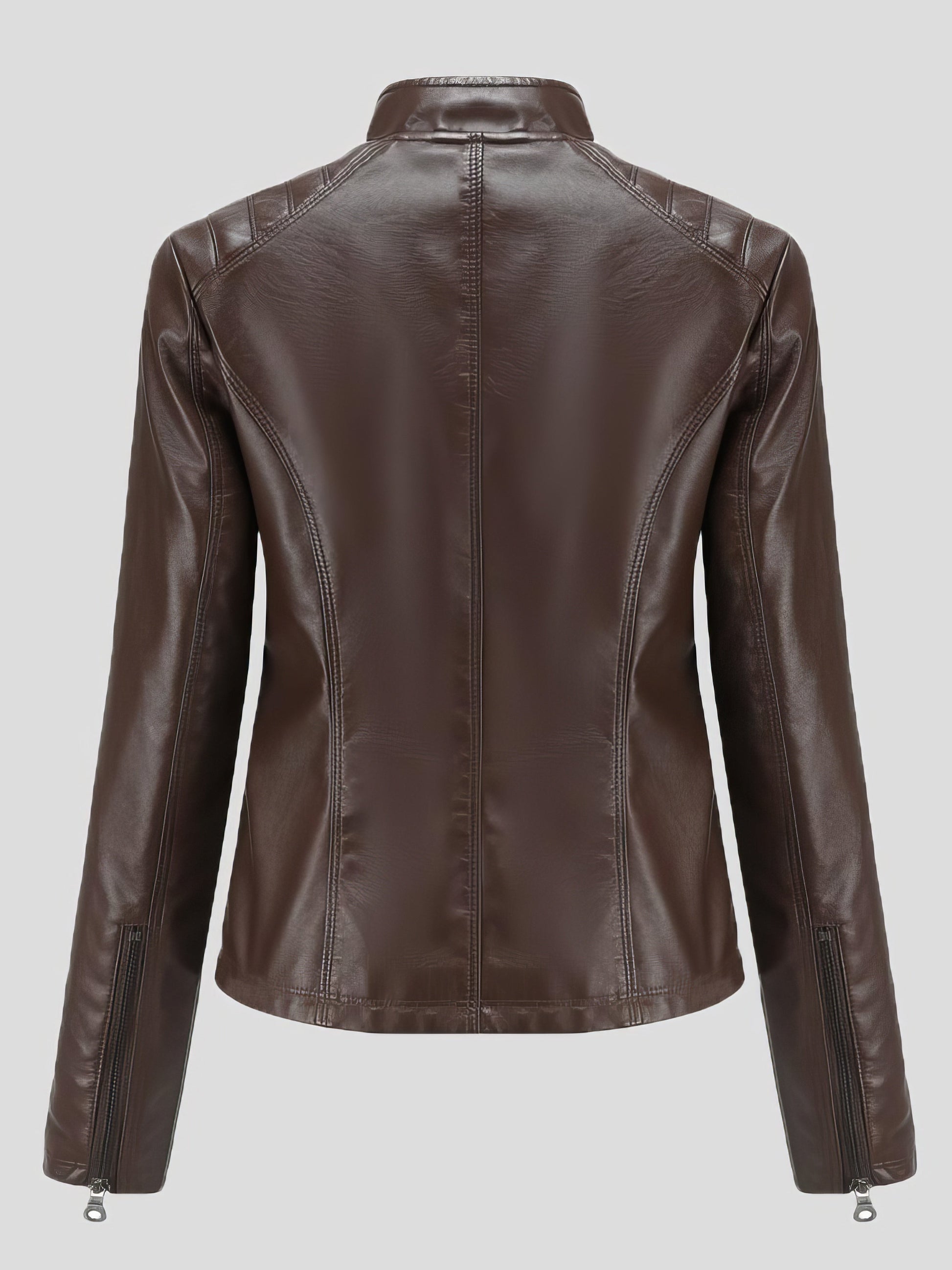 Jackets Casual Stand-Collar Slim Solid Leather Jacket - LuckyFash™