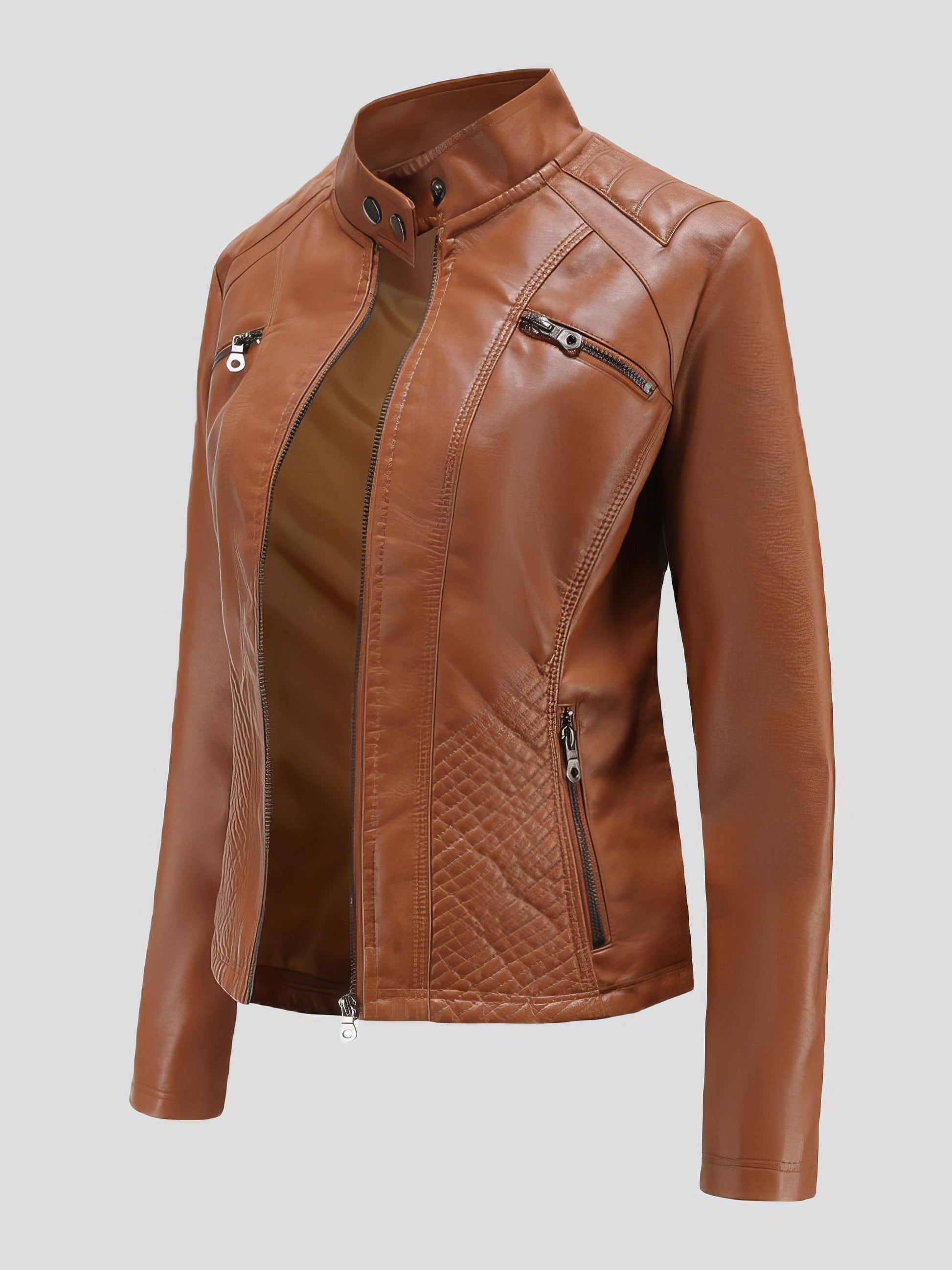 Jackets Casual Stand-Collar Slim Solid Leather Jacket - LuckyFash™