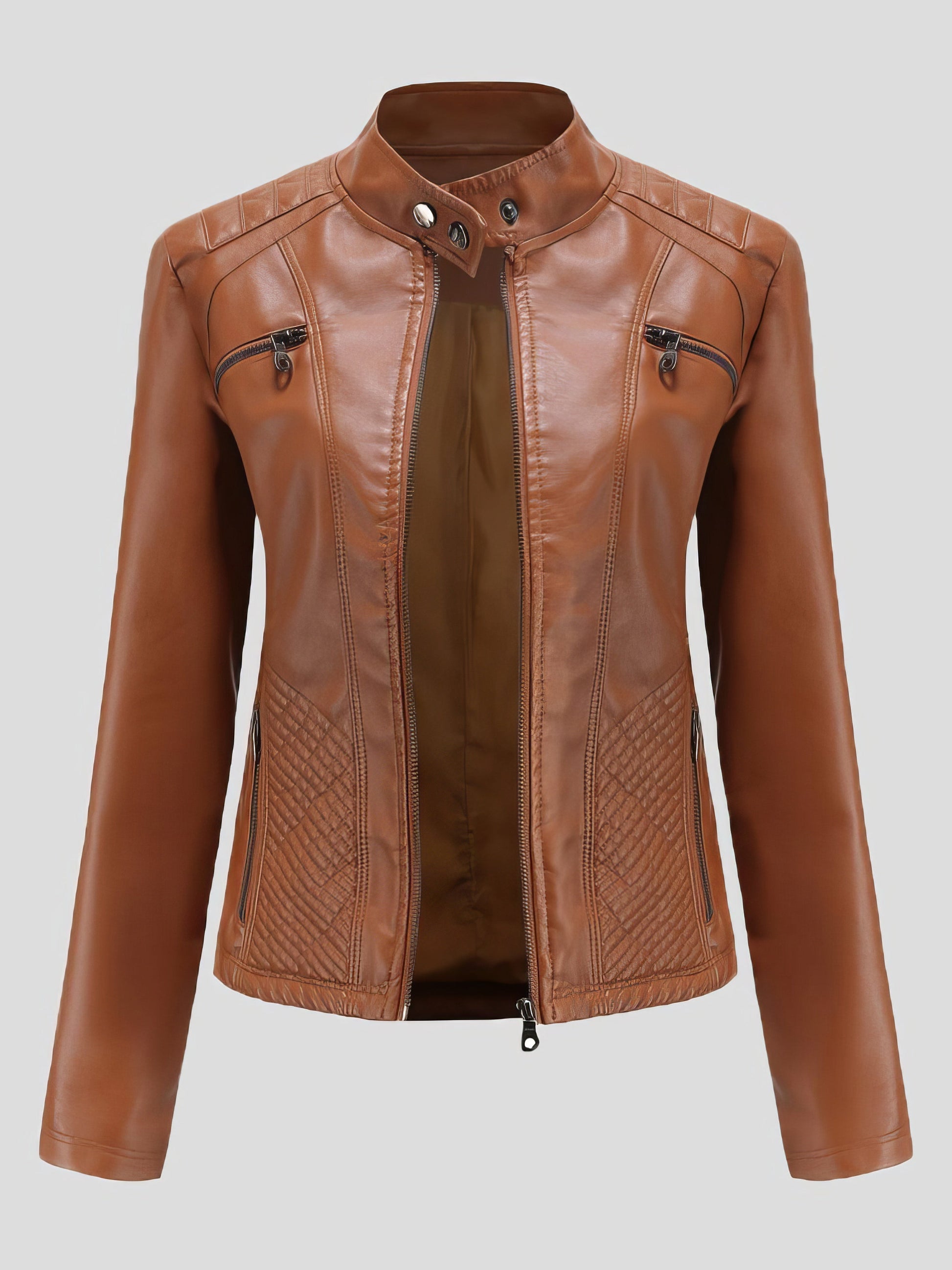 Jackets Casual Stand-Collar Slim Solid Leather Jacket - LuckyFash™