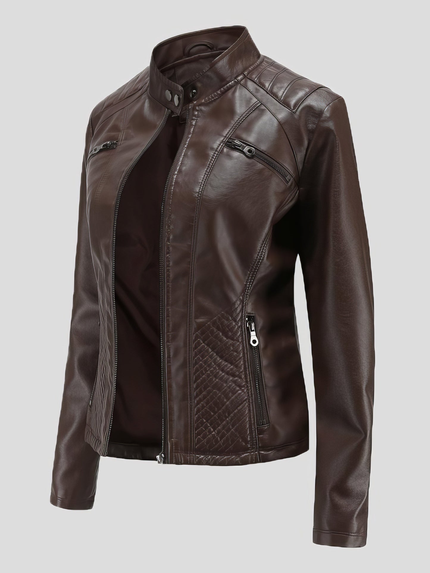 Jackets Casual Stand-Collar Slim Solid Leather Jacket - LuckyFash™