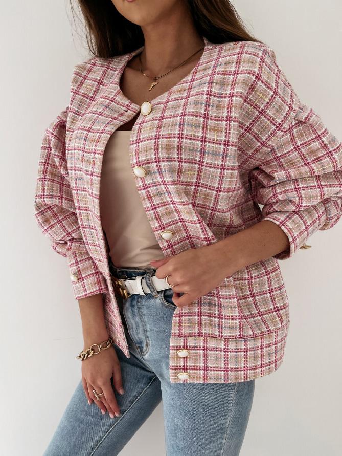 Women's Jackets Check Printed Long Sleeve Short Jacket - LuckyFash™
