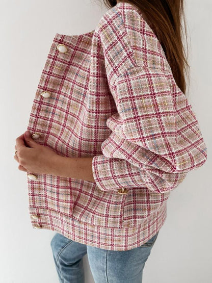 Women's Jackets Check Printed Long Sleeve Short Jacket - LuckyFash™