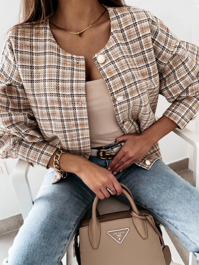 Women's Jackets Check Printed Long Sleeve Short Jacket - LuckyFash™