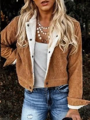 Jackets Lamb Wool Panelled Corduroy Fur Collar Jacket - LuckyFash™