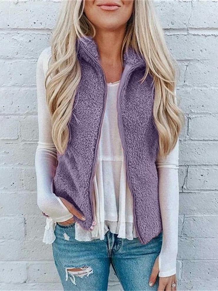 Women's Jackets Pocket Zipper Lapel Plush Vest Jacket - LuckyFash™