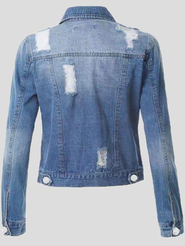 Jackets Ripped Pocket Long Sleeve Denim Jacket - LuckyFash™