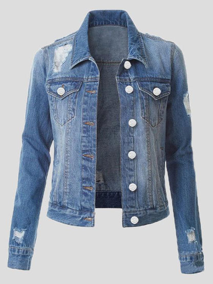 Jackets Ripped Pocket Long Sleeve Denim Jacket - LuckyFash™