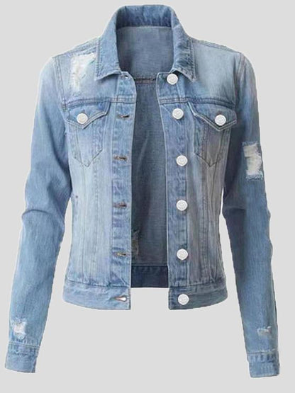 Jackets Ripped Pocket Long Sleeve Denim Jacket - LuckyFash™