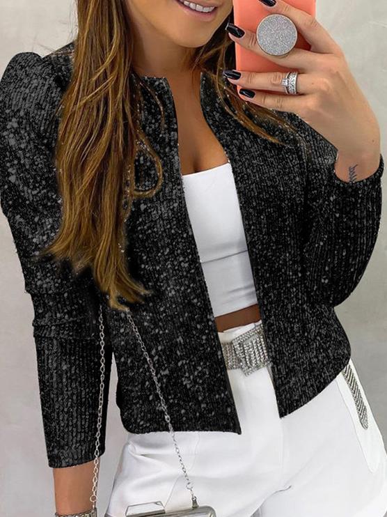 Jackets Shiny Long Sleeve Crop Jacket - LuckyFash™