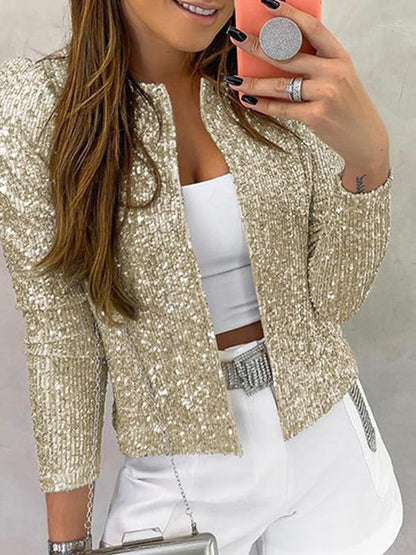 Jackets Shiny Long Sleeve Crop Jacket - LuckyFash™