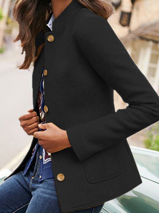 Jackets Simple Solid Stand Collar Button Wool Jacket - LuckyFash™