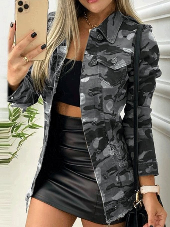 Jackets Single-Breasted Pocket Long Sleeve Camouflage Jacket - LuckyFash™