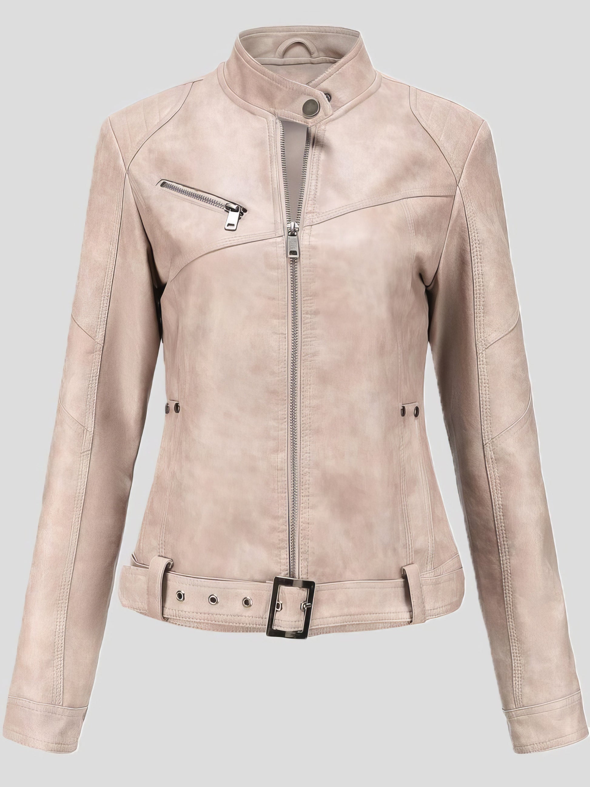 Jackets Stand-Up Collar Slim Belt Leather Jacket - LuckyFash™