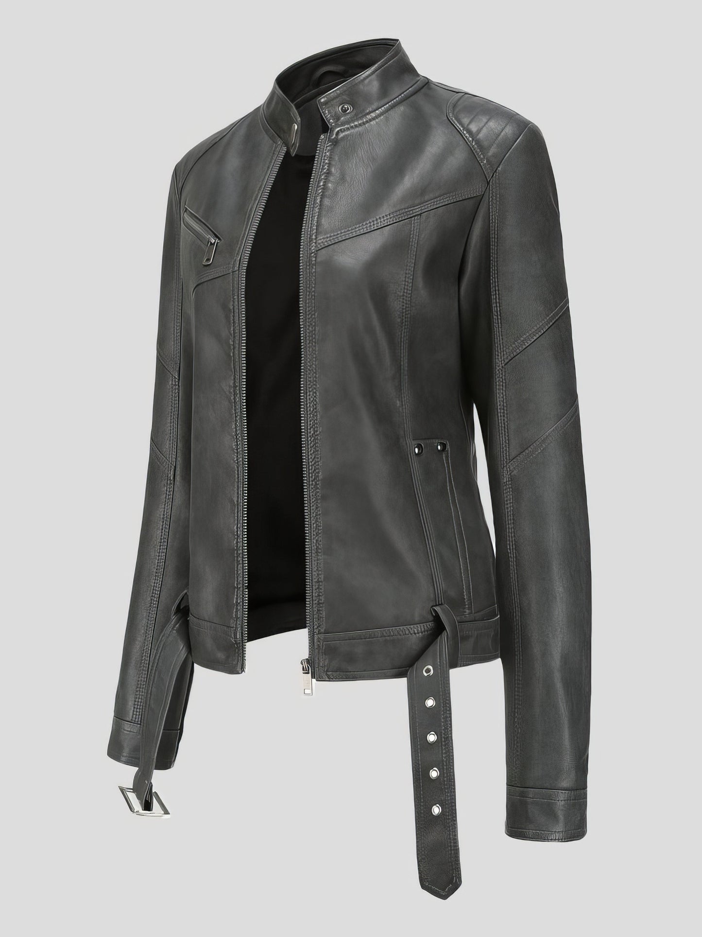 Jackets Stand-Up Collar Slim Belt Leather Jacket - LuckyFash™