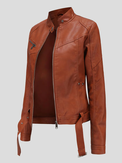 Jackets Stand-Up Collar Slim Belt Leather Jacket - LuckyFash™