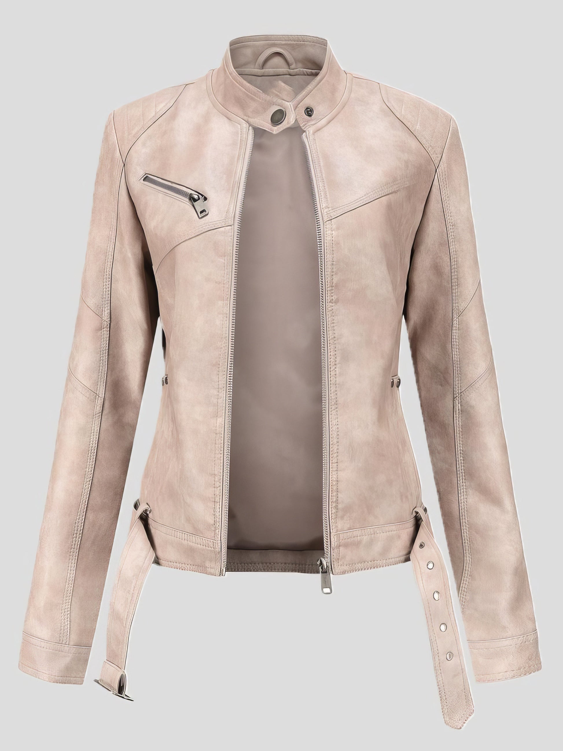 Jackets Stand-Up Collar Slim Belt Leather Jacket - LuckyFash™