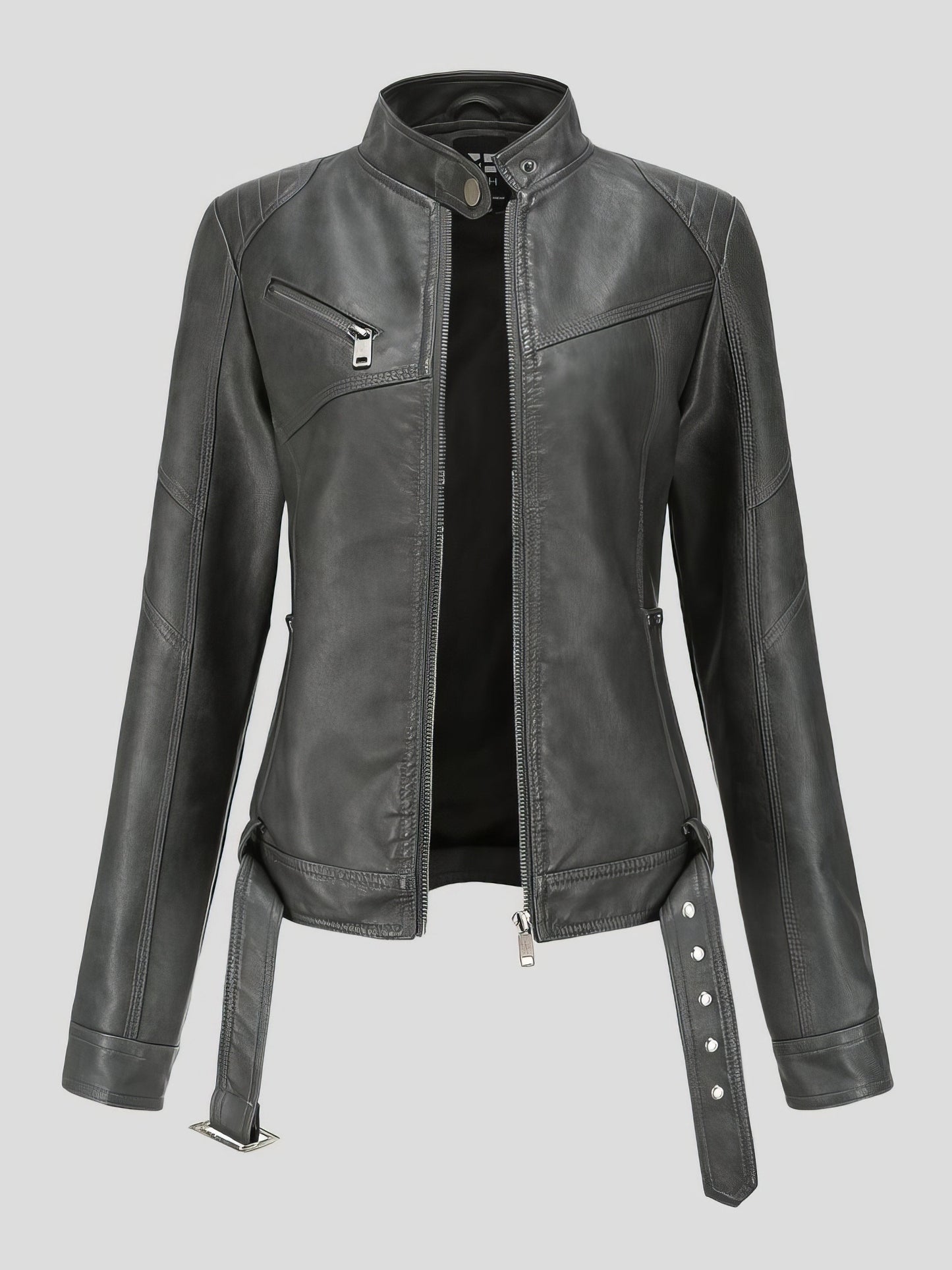 Jackets Stand-Up Collar Slim Belt Leather Jacket - LuckyFash™