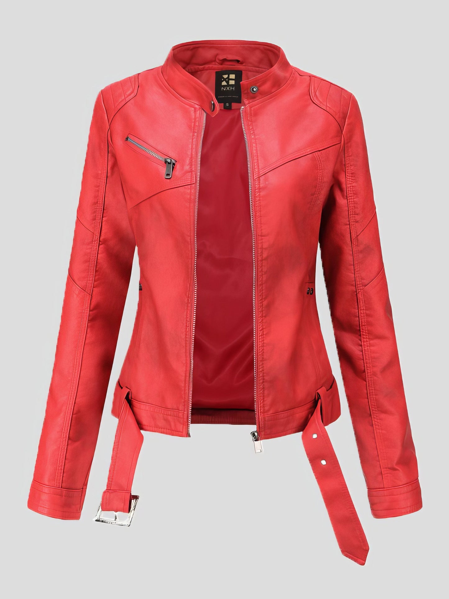 Jackets Stand-Up Collar Slim Belt Leather Jacket - LuckyFash™