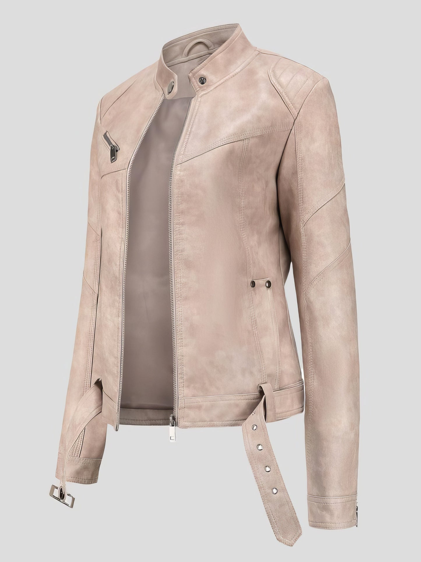 Jackets Stand-Up Collar Slim Belt Leather Jacket - LuckyFash™