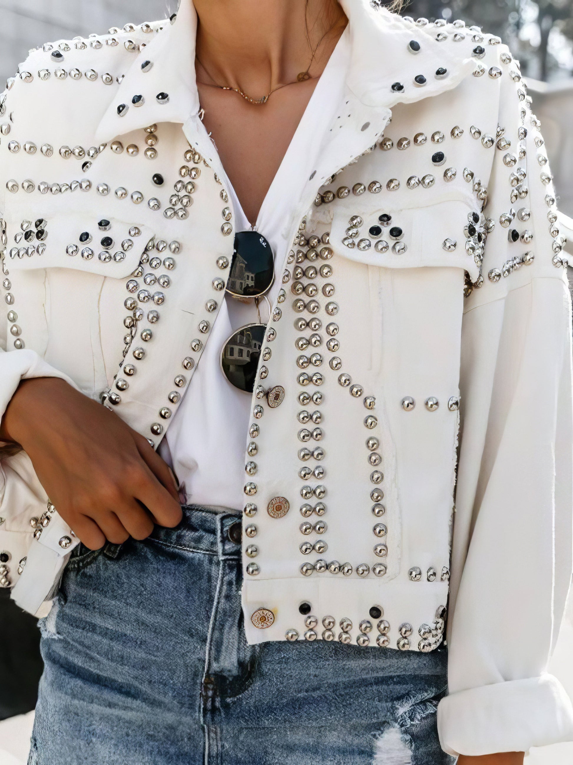 Jackets Street Fighter Motorcycle Washed Denim Rivet Jacket - LuckyFash™