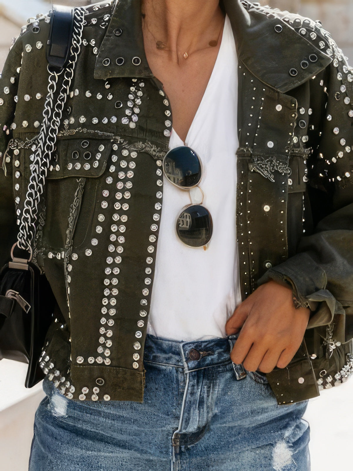 Jackets Street Fighter Motorcycle Washed Denim Rivet Jacket - LuckyFash™