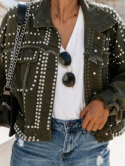 Jackets Street Fighter Motorcycle Washed Denim Rivet Jacket - LuckyFash™